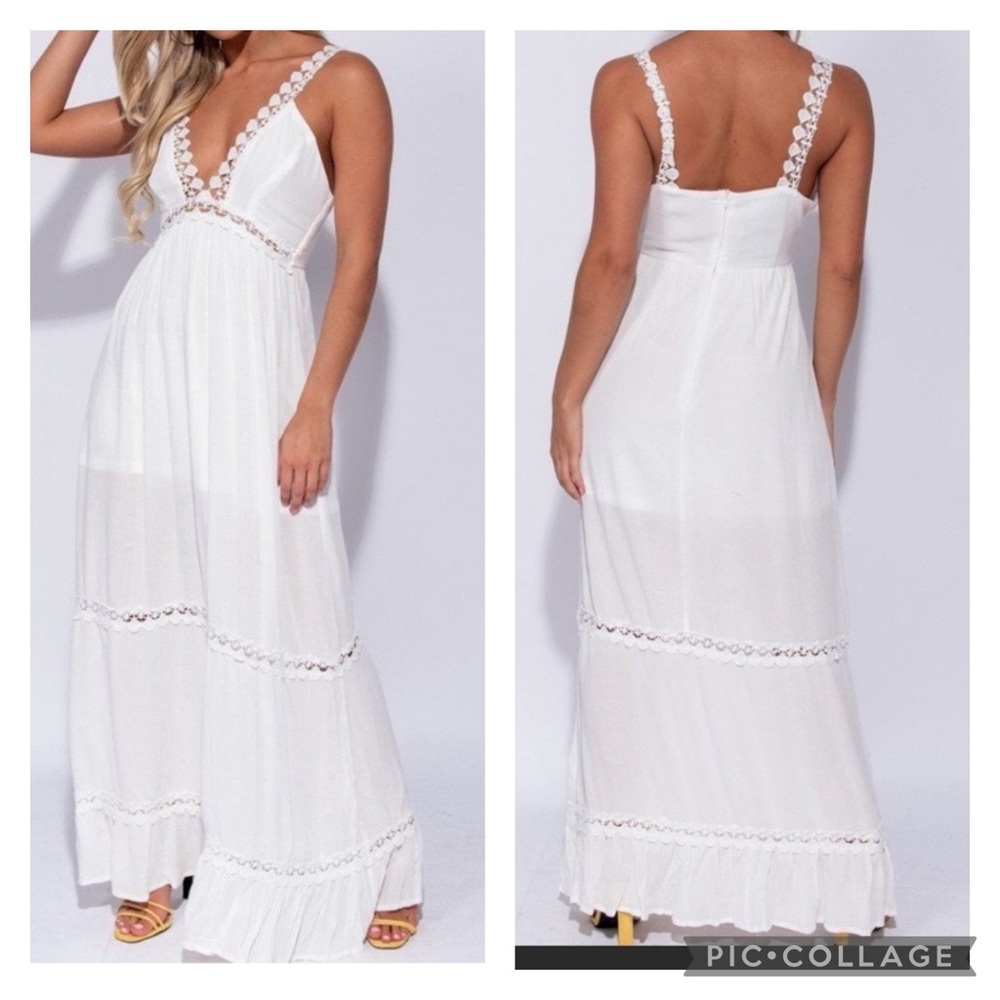 Crochet Lace Trim Maxi Dress